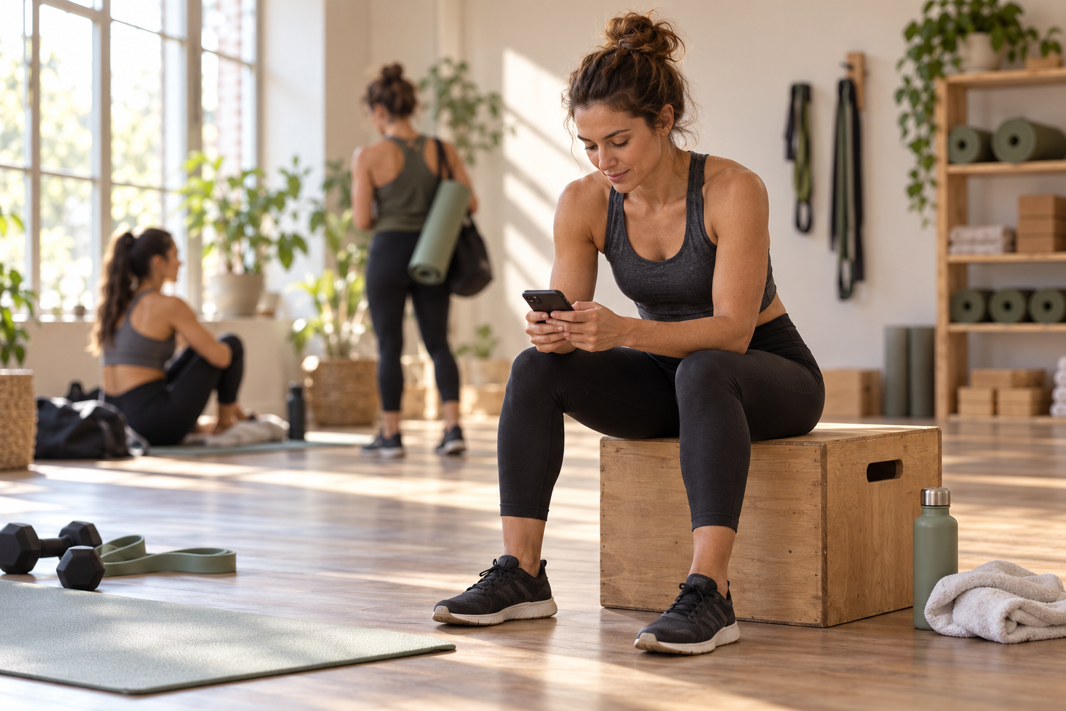 A host holding a phone after a class