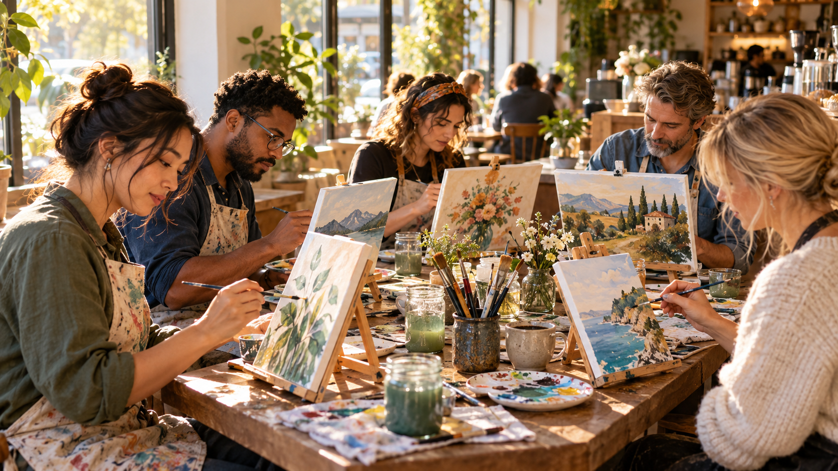 Painting sunlit cafe